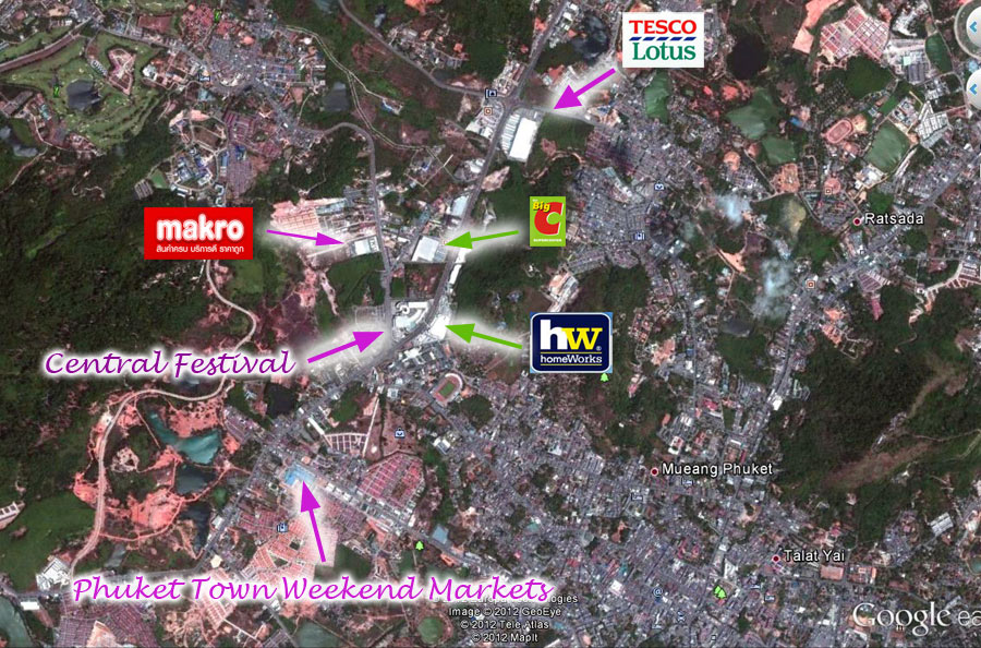 Location of Phuket Town Shopping Areas