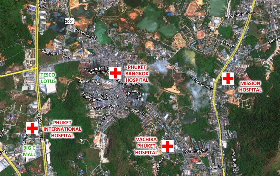 Phuket Hospitals Location Map